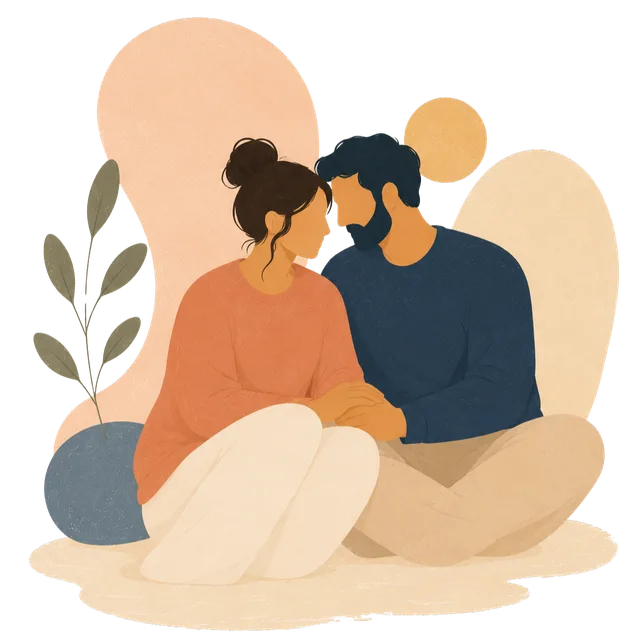 Illustration of a couple sitting together, supporting each other